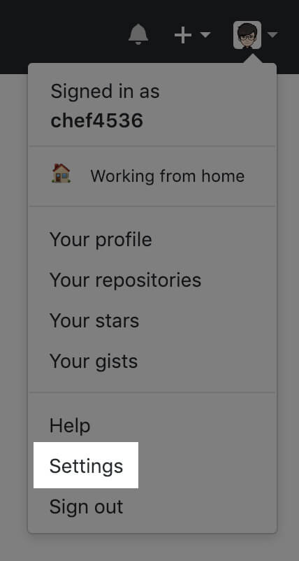 GitHubのアカウントメニュー